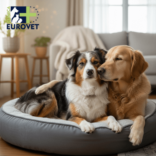 perros queriendose en una cama para perros