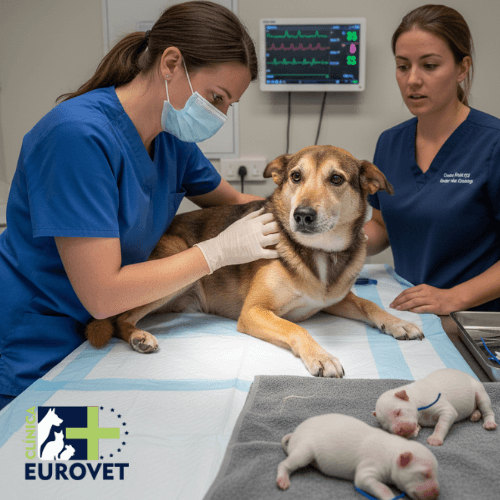 perra pariendo en clinica veterinaria
