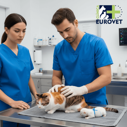 gata pariendo en una clinica veterinaria